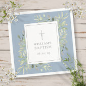 Greenery Silver Baptism Christening Dusty Blue Serviette