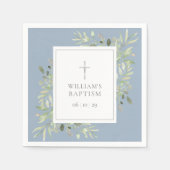 Greenery Silver Baptism Christening Dusty Blue Serviette (Vorderseite)