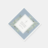 Greenery Silver Baptism Christening Dusty Blue Serviette (Ecke)