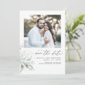 Greenery Silver Blätter Boho Save the Date Foto (Stehend Vorderseite)
