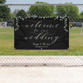 Greenery Silver Calligraphy Black Begrüßung Banner (Insitu)
