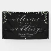 Greenery Silver Calligraphy Black Begrüßung Banner (Horizontal)