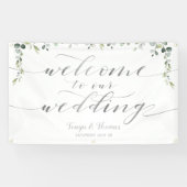 Greenery Silver Calligraphy White Begrüßung Banner (Horizontal)
