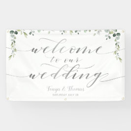 Greenery Silver Calligraphy White Begrüßung Banner