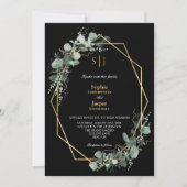 Greenery Simple Black Monogram All in one Wedding Einladung (Vorderseite)