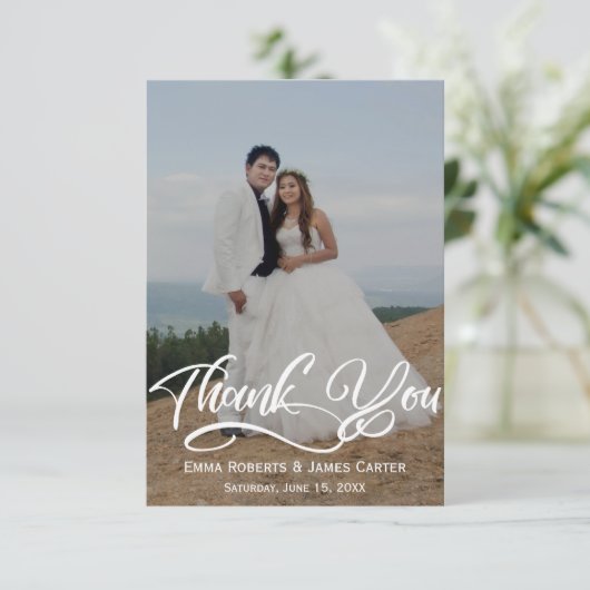Greenery Simple Script Wedding Thank You Card Dankeskarte (Stehend Vorderseite)
