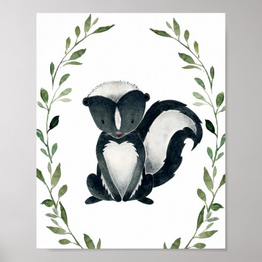 Greenery Skunk Woodland Animals Kinderzimmer Wall Poster (Vorne)