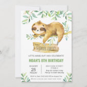 Greenery Sloth Slumber Sleepover Pajama Geburtstag Einladung (Vorderseite)