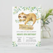 Greenery Sloth Slumber Sleepover Pajama Geburtstag Einladung (Stehend Vorderseite)