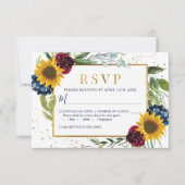 Greenery Sonnenblume Blumen Gold Glitzer Hochzeit RSVP Karte (Vorderseite)