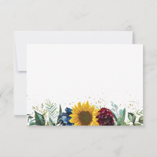 Greenery Sonnenblume Blumen Gold Glitzer Hochzeit RSVP Karte (Rückseite)