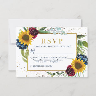 Greenery Sonnenblume Blumen Gold Glitzer Hochzeit RSVP Karte