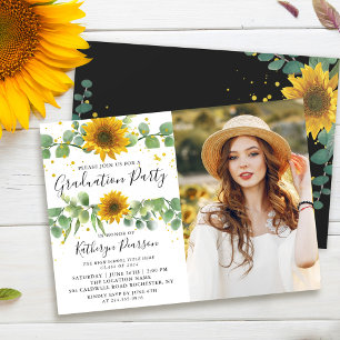 Greenery Sonnenblumen Graduation Party Foto Einladung