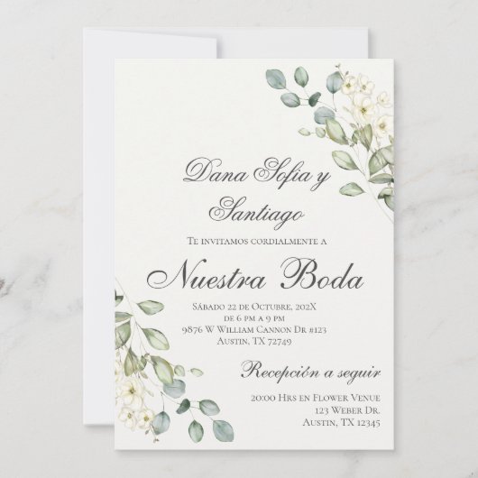 Greenery Spanish Wedding Einladung (Vorderseite)