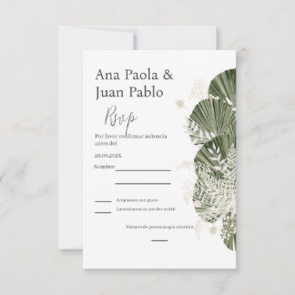 Greenery Spanish Wedding RSVP Karte