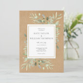 Greenery Spring Blätter Rustic Kraft Wedding Einladung (Stehend Vorderseite)