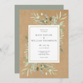 Greenery Spring Blätter Rustic Kraft Wedding Einladung