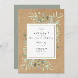 Greenery Spring Blätter Rustic Kraft Wedding Einladung