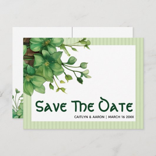 Greenery St. Patricks Day Celtic Save the Date Postkarte (Vorne/Hinten)