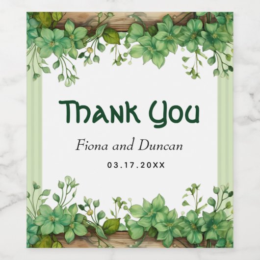 Greenery St. Patricks Day Vielen Dank für Ihre Hoc Weinetikett (Einzelnes Label)