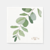 Greenery Stem Gold Monogram Wedding Serviette (Vorderseite)