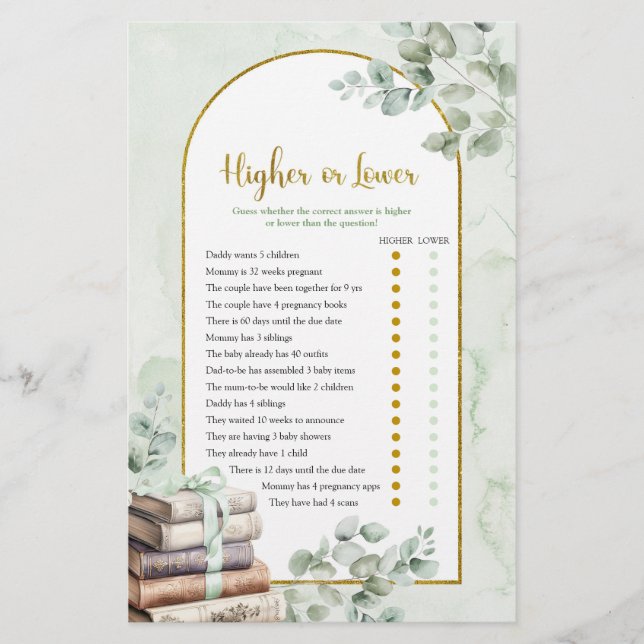 Greenery Storybook Höher oder Lower Games Card (Vorderseite)