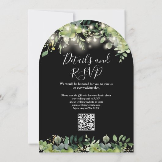Greenery String Lights Arch QR Code Wedding Einladung (Rückseite)