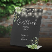 Greenery String Lights Black and White Guestbook Sockelschild