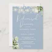 Greenery String Lights Dusty Blue Probe Dinner Einladung (Vorderseite)