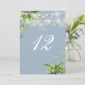 Greenery String Lights Dusty Blue Tischnummer (Stehend Vorderseite)