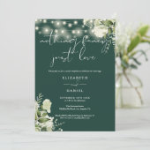 Greenery String Lights Elopement Wedding Reception Einladung (Stehend Vorderseite)