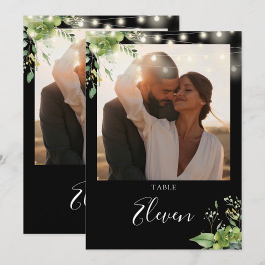Greenery String Lights Foto Tischnummer (Vorne/Hinten)