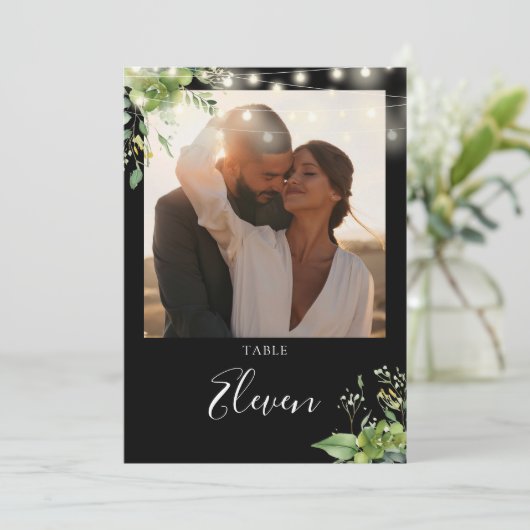 Greenery String Lights Foto Tischnummer (Stehend Vorderseite)