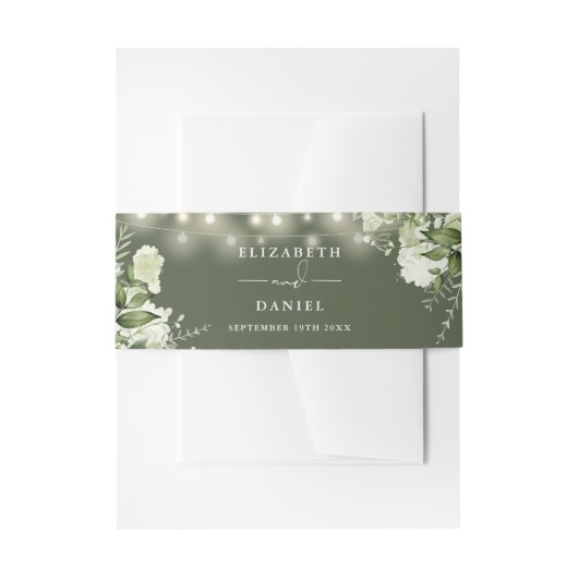 Greenery String Lights Olive Green Wedding Einladungsbanderole (Vorderseite Beispiel)