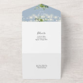 Greenery String Lights QR Code Dusty Blue Wedding All In One Einladung (Außenbereich)