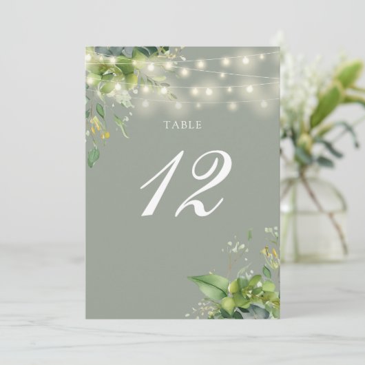 Greenery String Lights Sage Green Tischnummer (Stehend Vorderseite)