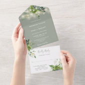 Greenery String Lights Sage Green Wedding All In One Einladung (Abreißen)