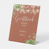 Greenery String Lights Terracotta Gästebuch Sockelschild (Vorderseite)