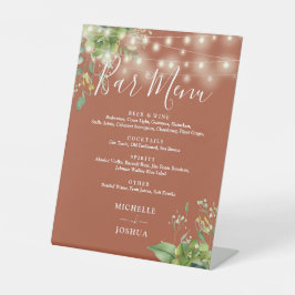 Greenery String Lights Terracotta Wedding Bar Menu Sockelschild