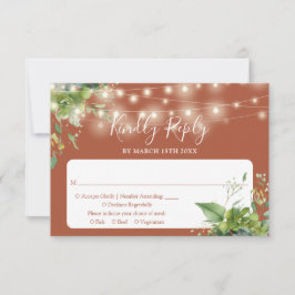 Greenery String Lights Terrcotta Wedding RSVP Karte