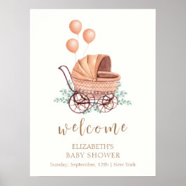 Greenery Stroller Balloon Baby Dusche Willkommen Poster