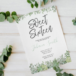 Greenery Succulent 16 . Geburtstag Geburtstag Einladung