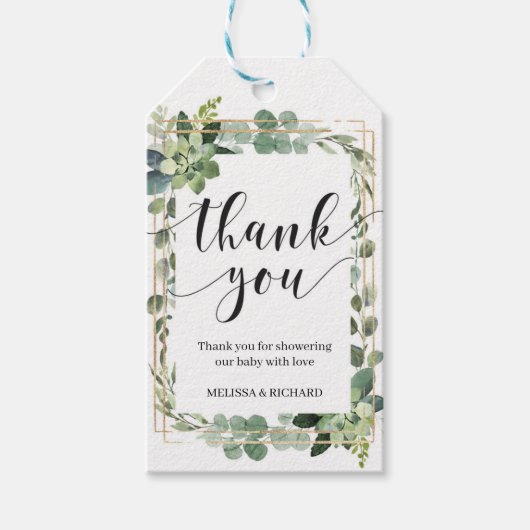 Greenery sukculent blumengold geometrisches Baby Geschenkanhänger (Vorderseite)