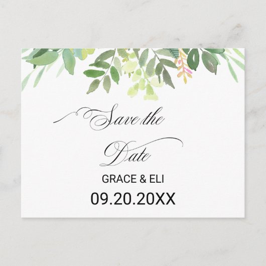 Greenery Summer Destination Save the Date Card Postkarte (Vorderseite)