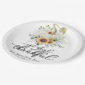 Greenery Sunflowers White Pumpkin Erntedank Pappteller (Schrägansicht)