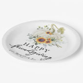 Greenery Sunflowers White Pumpkin Friendsgiving Pappteller (Schrägansicht)