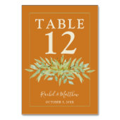 Greenery Swag auf Ochre Wedding Tischnummer (Rückseite)