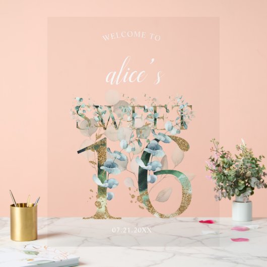Greenery Sweet 16 Begrüßung Akryllisches Zeichen Acrylschild (Hochzeit)