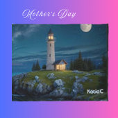 Greenery Sweet Serene Night Lighthouse Moon Fleecedecke