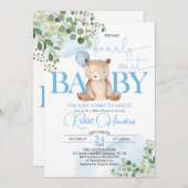 Greenery Teddy Bear Balloon Baby Shower Einladung (Vorne/Hinten)